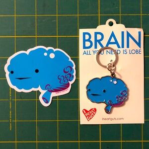 Brain Keychain Bag Charm and Sticker Set Kawaii Gift Science Medical Student